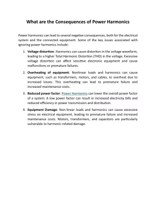 What are the consequences of power harmonics