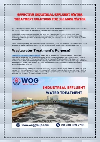 Effective Industrial Effluent Water Treatment Solutions for Cleaner Water