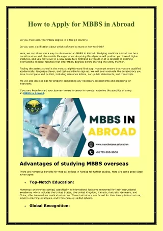 How to Apply for MBBS in Abroad