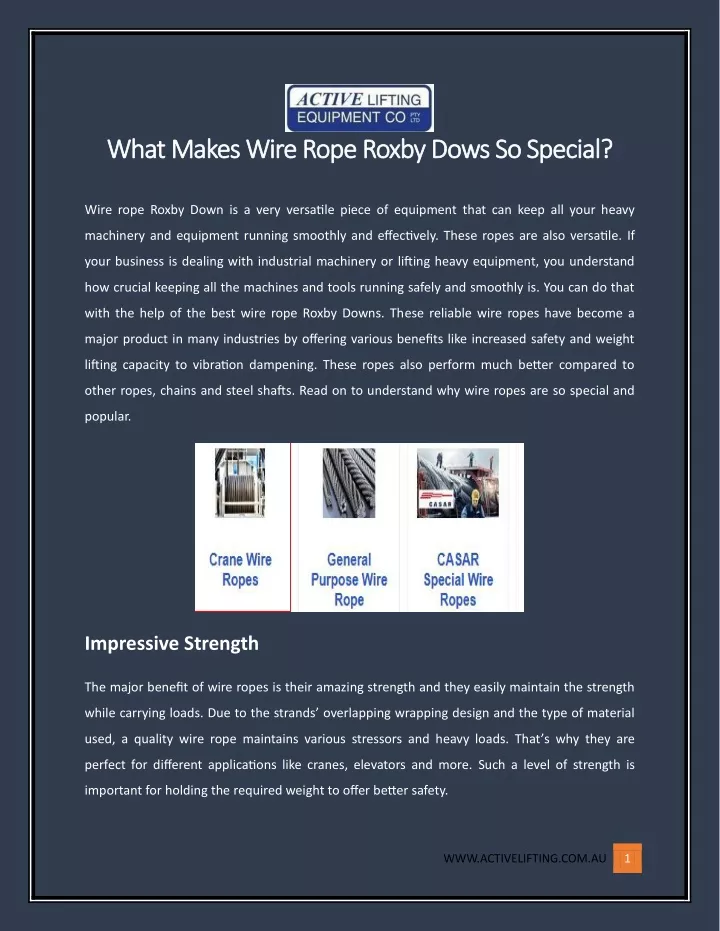 what makes wire rope roxby dows so special what