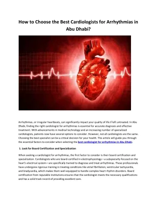 How to Choose the Best Cardiologists for Arrhythmias in Abu Dhabi?