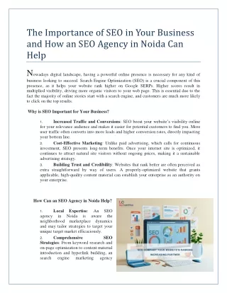 The Importance of SEO in Your Business and How an SEO Agency in Noida Can Help