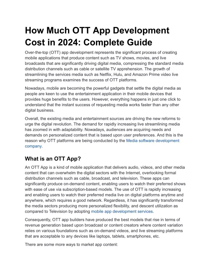 how much ott app development cost in 2024