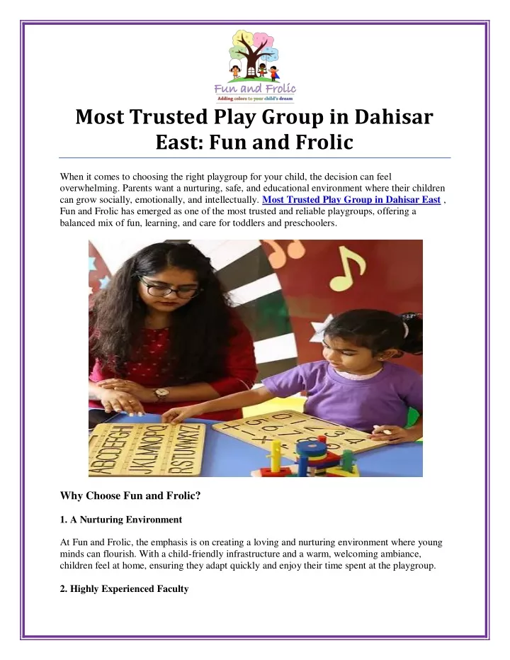 most trusted play group in dahisar east