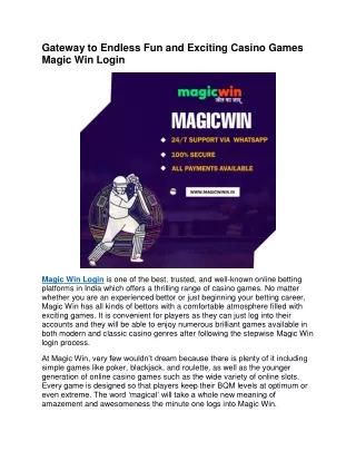 Gateway to Endless Fun and Exciting Casino Games Magic Win Login