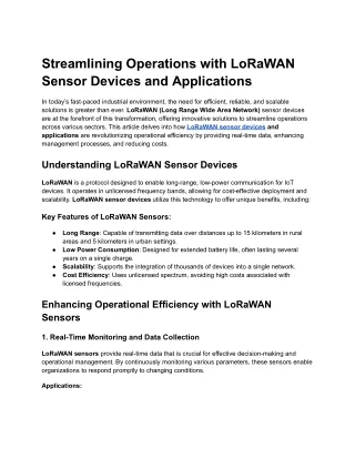 Streamlining Operations with LoRaWAN Sensor Devices and Applications