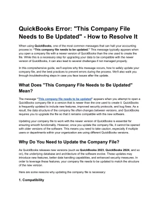 quickbooks error this company file needs