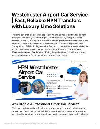 HPN Westchester Airport Car Services