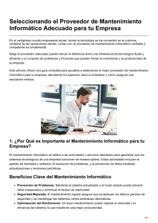 Seleccionando el Proveedor de Mantenimiento Informático Adecuado para tu Empresa
