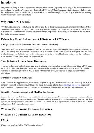 Window PVC Frames: The Key to a Well-Insulated House