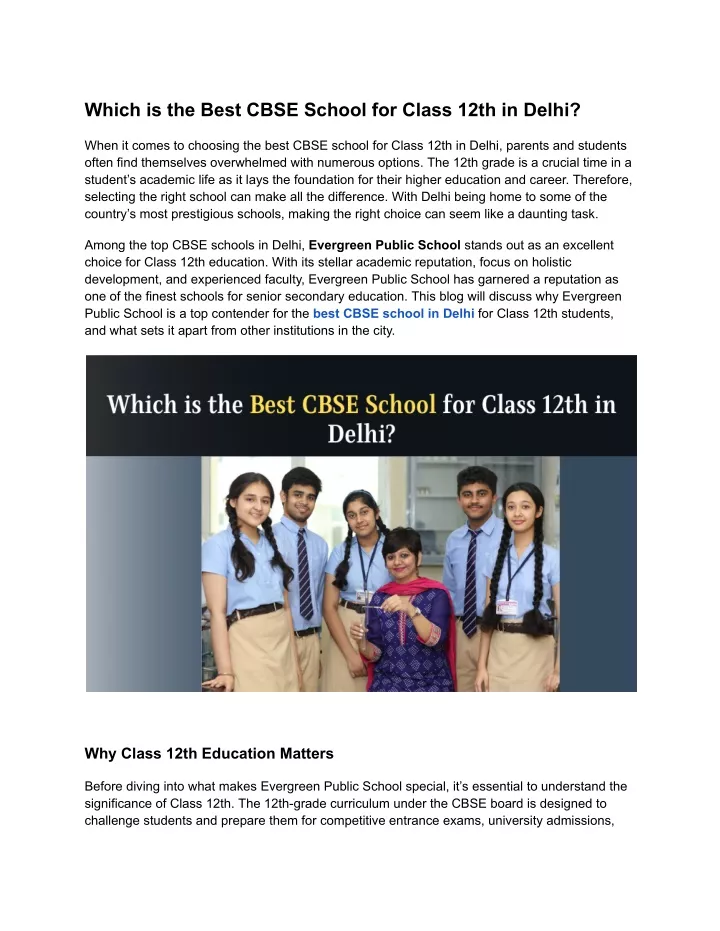 which is the best cbse school for class 12th