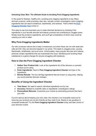 Pore Clogging Cheaker Tool