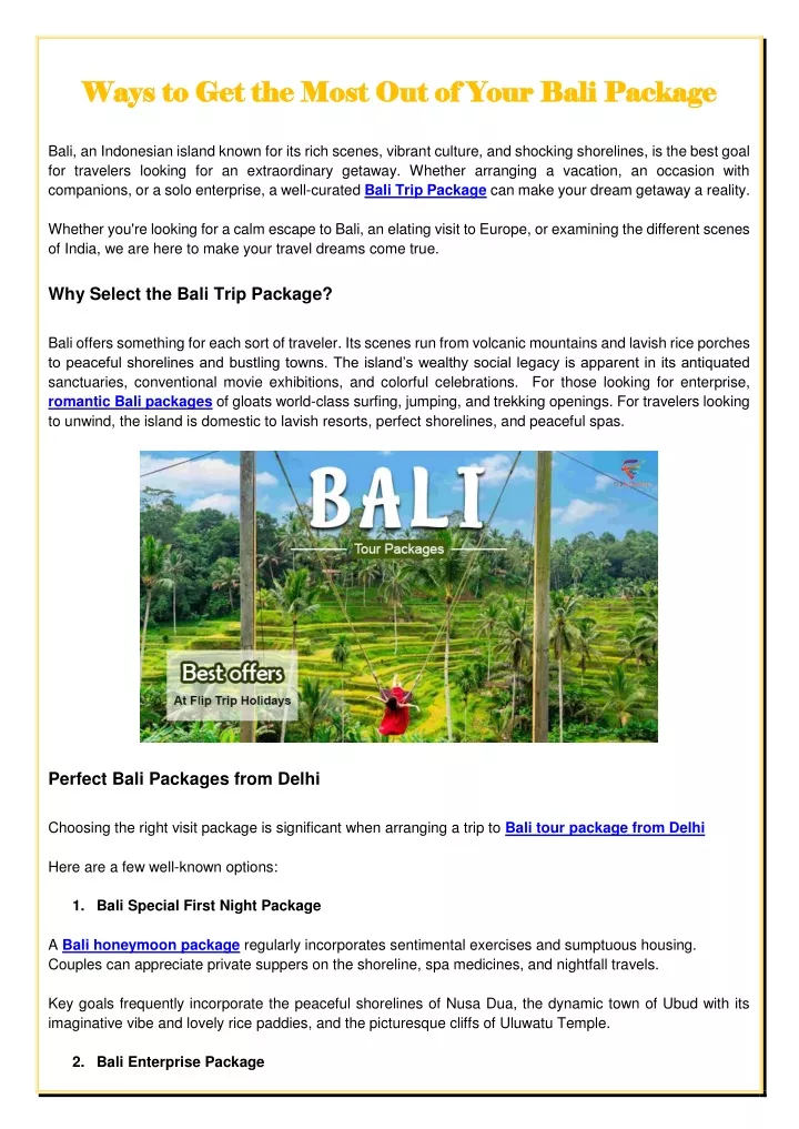 ways to get the most out of your bali package