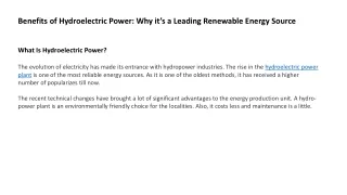 Benefits of Hydroelectric Power