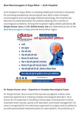 Best Neurosurgeon in Gaya Bihar — Arsh Hospital