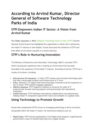 According to Arvind Kumar, Director General of Software Technology Parks of India