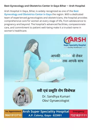 Best Gynecology and Obstetrics Center in Gaya Bihar — Arsh Hospital