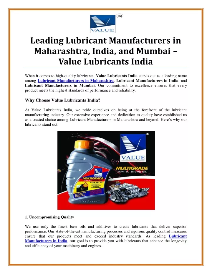 leading lubricant manufacturers in maharashtra