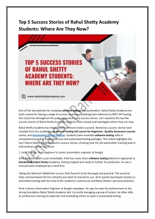Top 5 Success Stories of Rahul Shetty Academy Students: Where Are They Now?