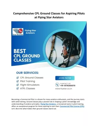 Comprehensive CPL Ground Classes for Aspiring Pilots at Flying Star Aviators