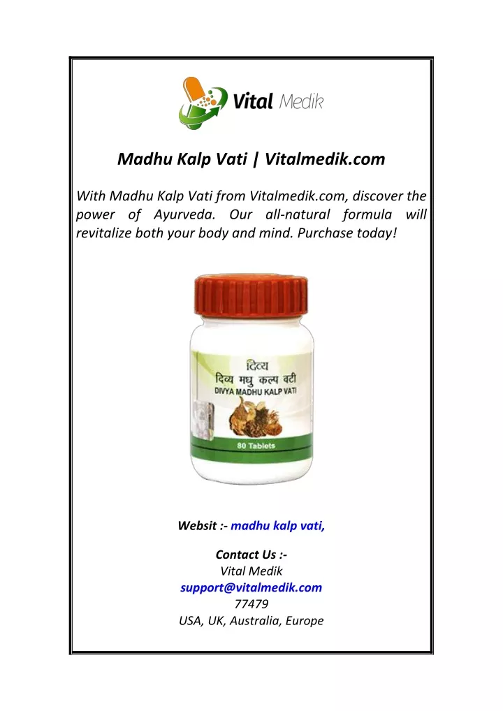 madhu kalp vati vitalmedik com