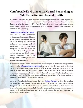 Comfortable Environment at Coastal Counseling: A Safe Haven for Your Mental Heal