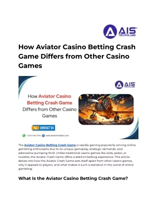 How Aviator Crash Game Differs from Other Casino Games