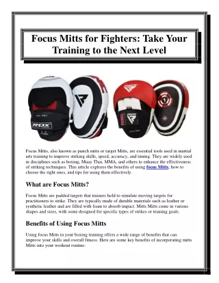 Focus Mitts for Fighters Take Your Training to the Next Level