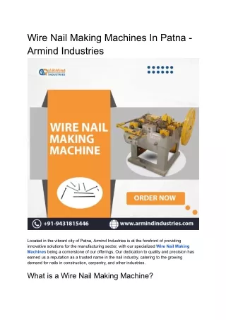 Wire Nail Making Machines In Patna - Armind Industries