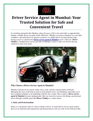 Reliable Driver Service Agent in Mumbai for Safe and Professional Chauffeur