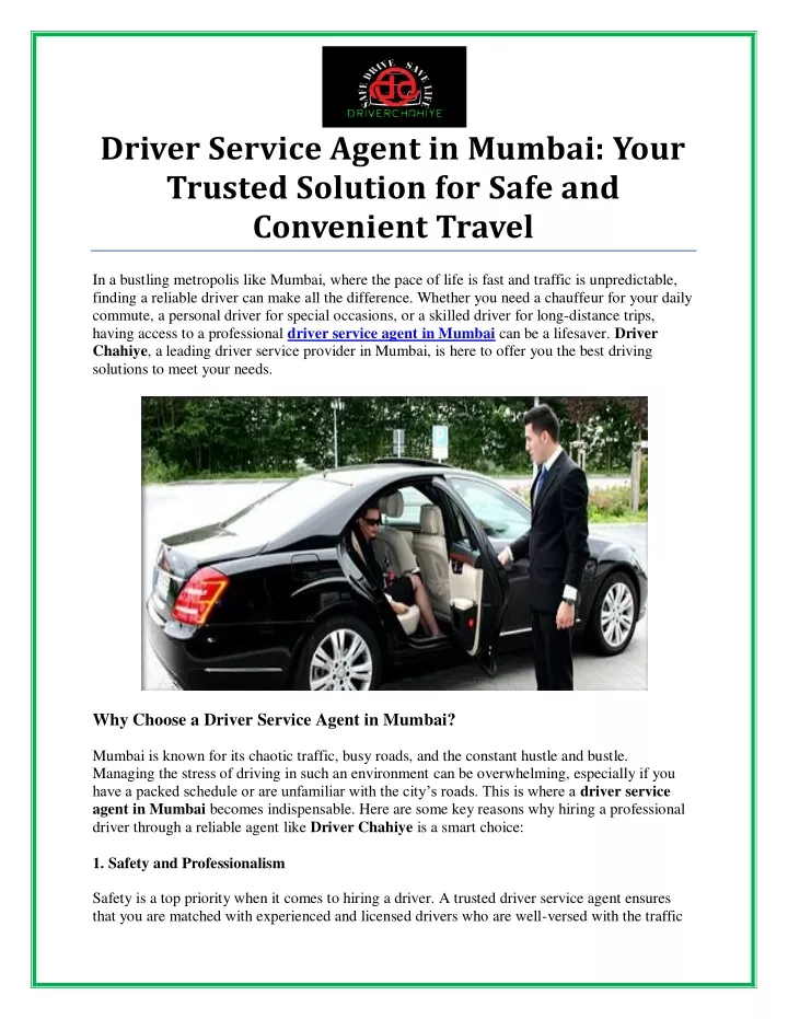 driver service agent in mumbai your trusted