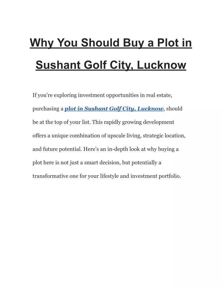 why you should buy a plot in