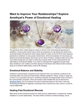 Want to Improve Your Relationships? Explore Amethyst's Power of Emotional Healin