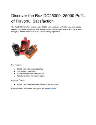 Discover the Raz DC25000_ 25000 Puffs of Flavorful Satisfaction