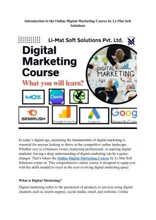 Online Digital Marketing Course by Li-Mat Soft Solutions