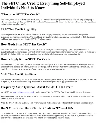 What is the SETC Tax Credit?