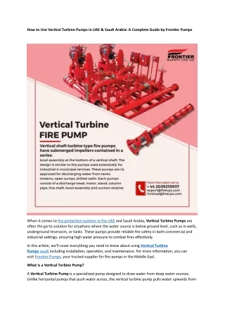 How to Use Vertical Turbine Pumps in UAE & Saudi Arabia- A Complete Guide by Frontier Pumps