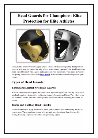 Head Guards for Champions Elite Protection for Elite Athletes