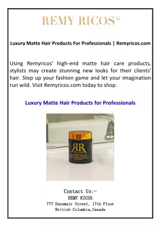 Luxury Matte Hair Products For Professionals  Remyricos.com