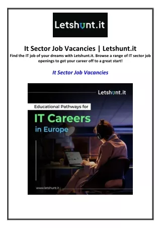 It Sector Job Vacancies | Letshunt.it