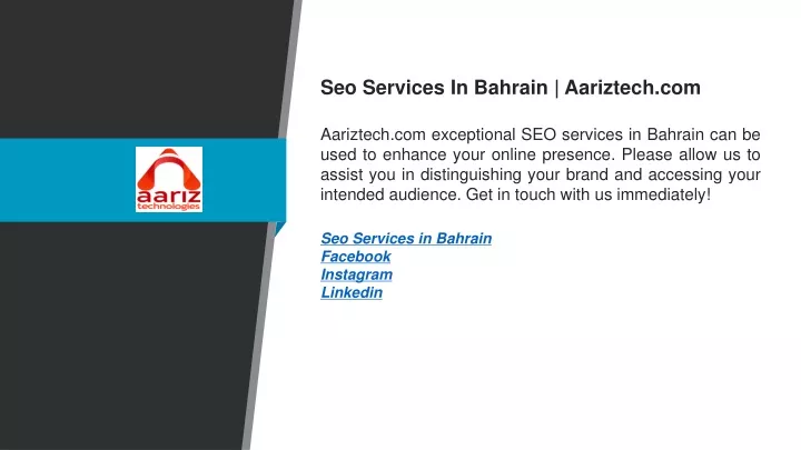 seo services in bahrain aariztech com aariztech