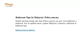 Bathroom Taps In Malaysia  Felice.com.my