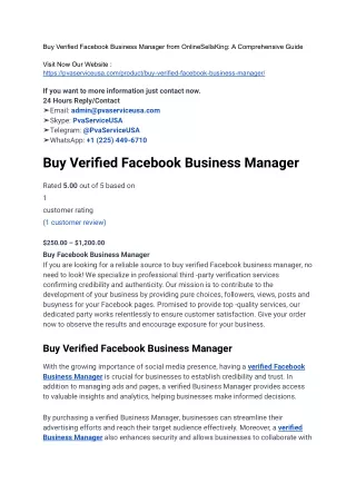 Buy Verified Facebook Business Manager from OnlineSellsKing_ A Comprehensive Guide