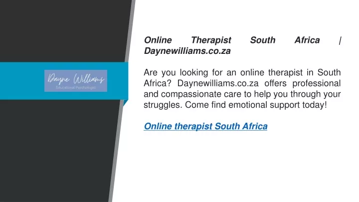 online therapist south africa daynewilliams