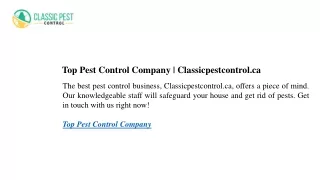 Top Pest Control Company  Classicpestcontrol.ca