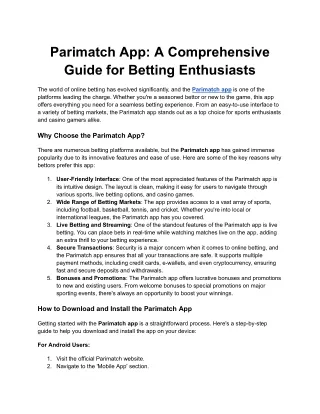 Parimatch App_ A Comprehensive Guide for Betting Enthusiasts
