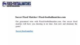Soccer Fixed Matches  Fixed-footballmatches.com