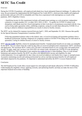 SETC Tax Credit Origin