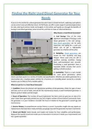 finding the right used diesel generator for your