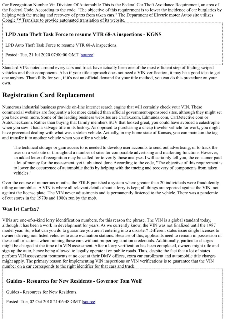 car recognition number vin division of automobile